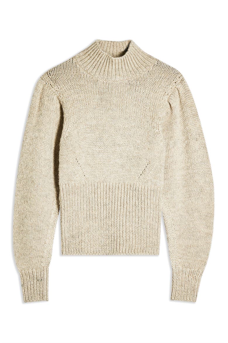 Banana Sleeve Funnel Neck Sweater, Alternate, color, BEIGE