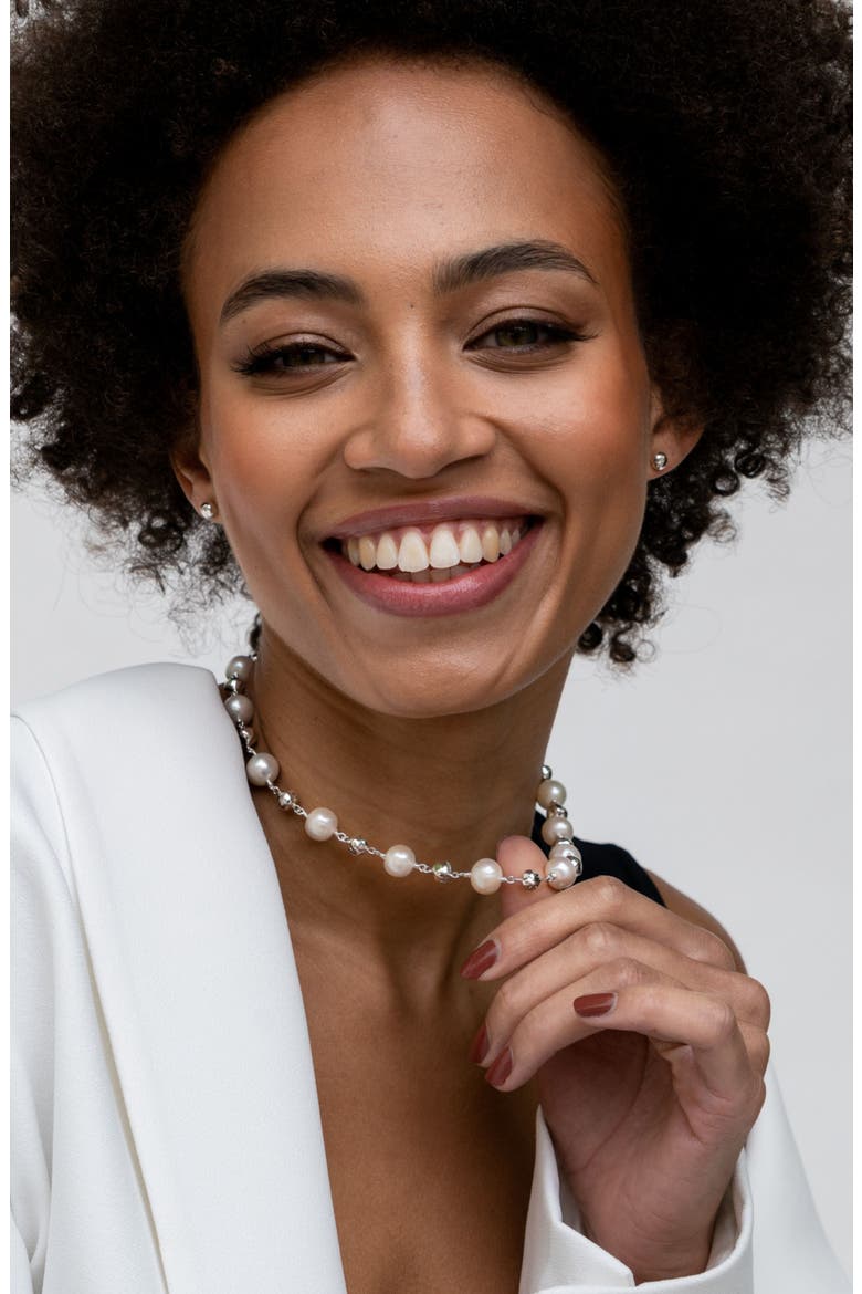 Nugget & White Freshwater Pearl Necklace, Alternate, color, Sterling Silver