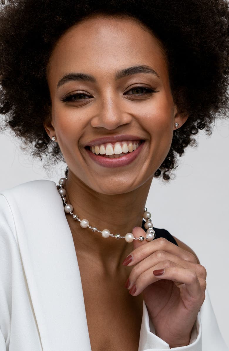 Dower & Hall Nugget & White Freshwater Pearl Necklace, Alternate, color, Sterling Silver