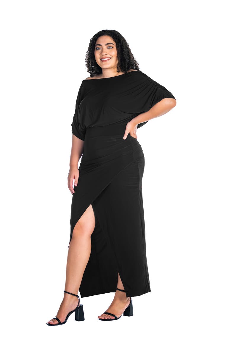 24seven Comfort Apparel Boat Neck Batwing Sleeve Slit Maxi Dress, Alternate, color, Black