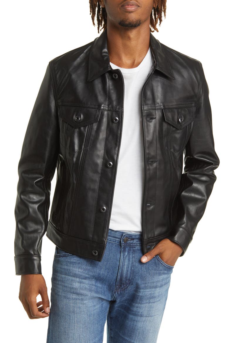 Naked Cowhide Trucker Jacket, Main, color, BLACK