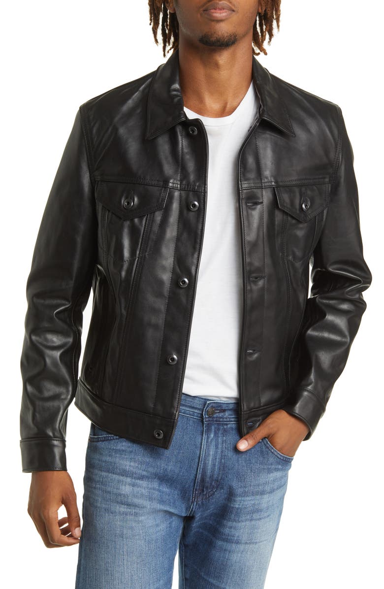 Schott NYC Naked Cowhide Trucker Jacket, Main, color, Black