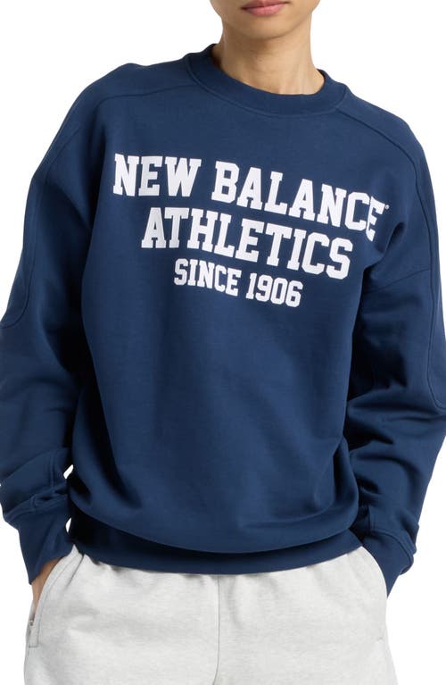 New Balance Varsity French Terry Crewneck Sweatshirt In Blue
