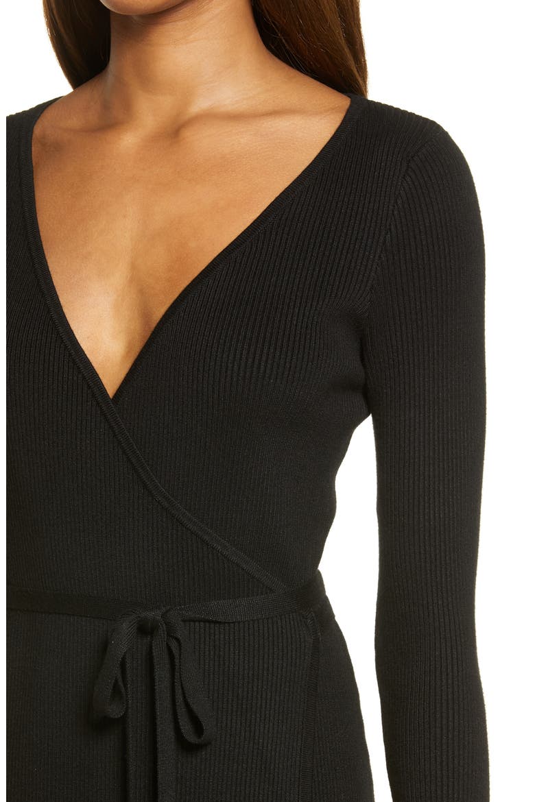 Everly Long Sleeve Wrap Sweater Dress, Alternate, color, JET BLACK