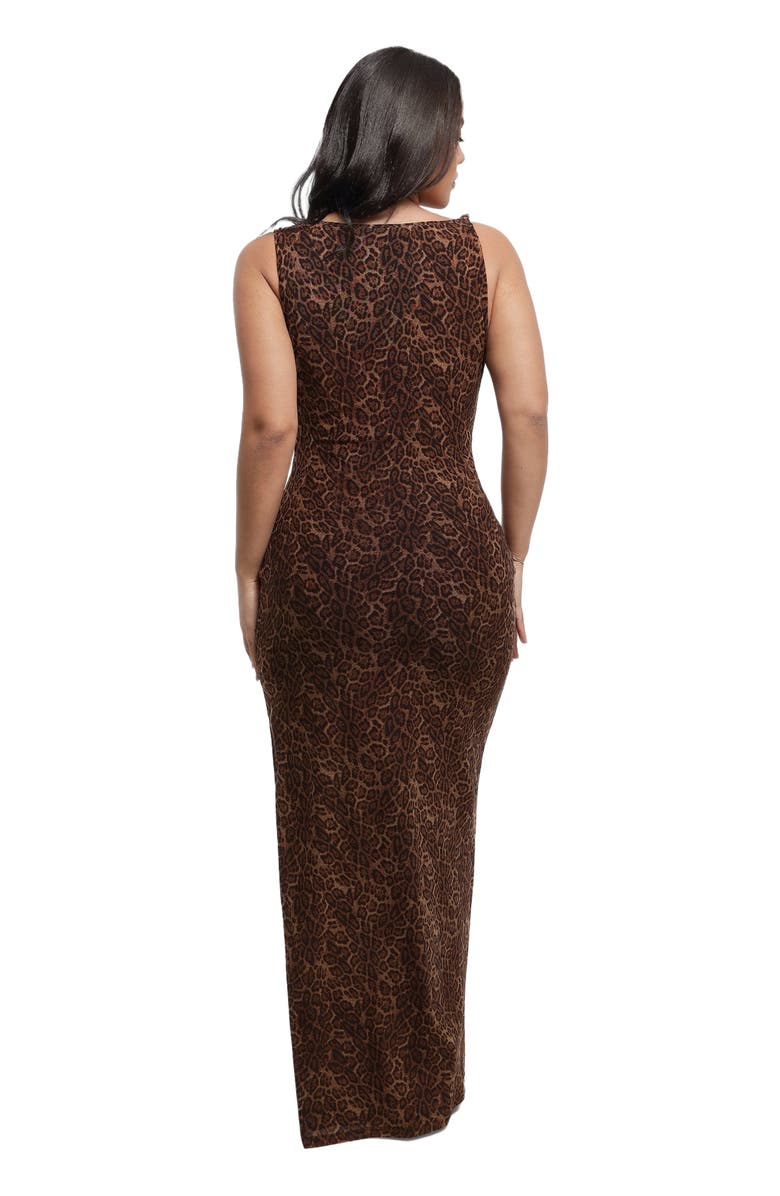 Popilush Shapewear Cowl Neck Leopard Ruched Sculpting Maxi Dress, Alternate, color, Leopard Brown
