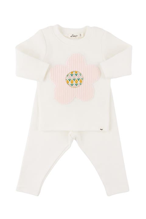 Quilted Flower Applique Long Sleeve Two Piece Set