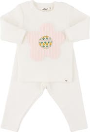 oh baby! Quilted Flower Applique Long Sleeve Two Piece Set