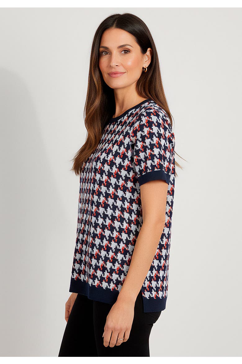 Fine Gauge Crewneck Knit Shell, Alternate, color, NAVY OFFSET HOUNDSTOOTH