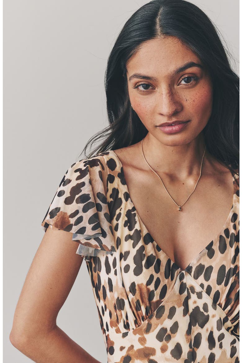 Cow Print Mesh Minidress, Alternate, color, BROWN