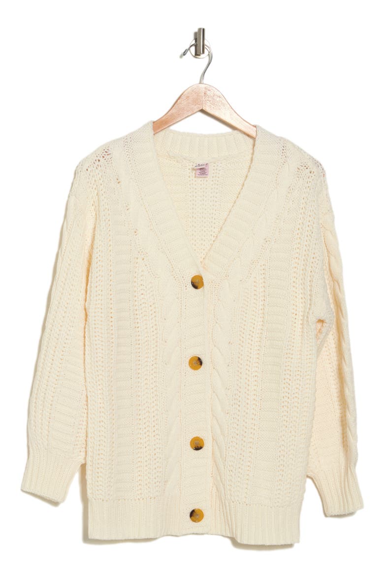 Cable Knit Button Front Cardigan, Alternate, color, GARDENIA