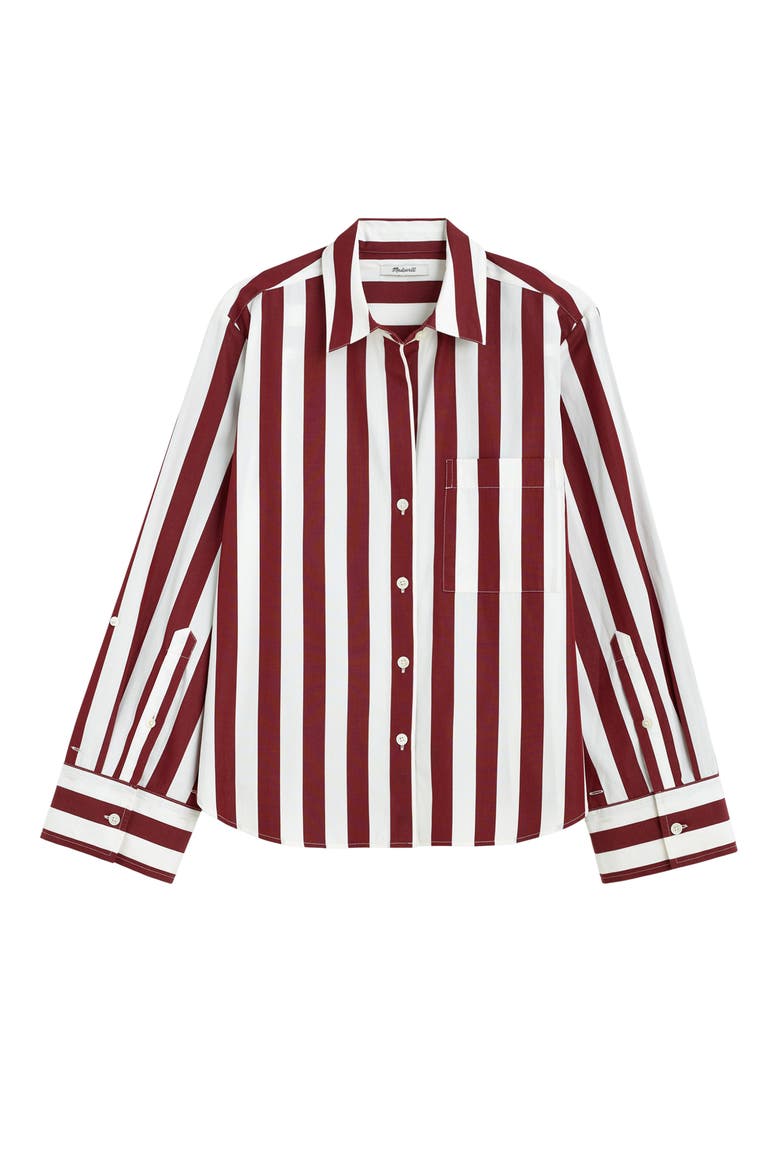 The Signature Cotton Poplin Y-Neck Shirt, Alternate, color, DUSTY MERLOT