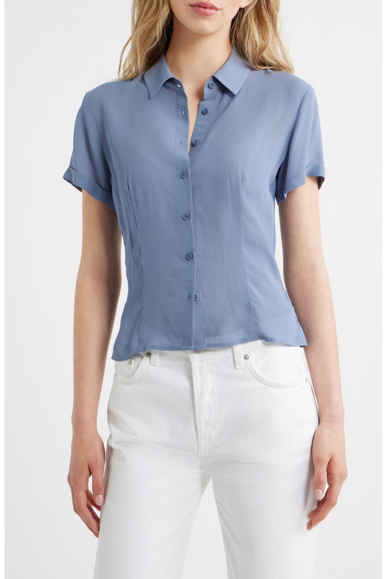 Corin Semi Sheer Button-Up Top, Main, color, CORNFLOWER