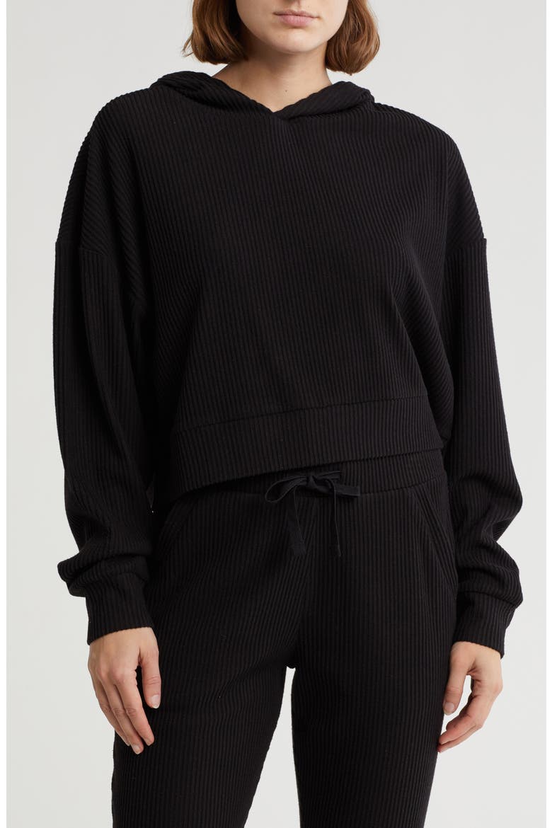 Crop Rib Hoodie, Main, color, BLACK