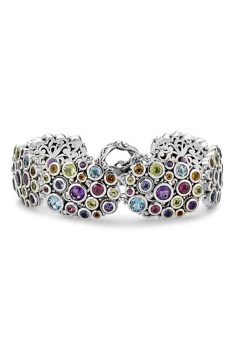 Sterling Silver Gemstone Cluster Link Bracelet, Main, color, SILVER MULTI