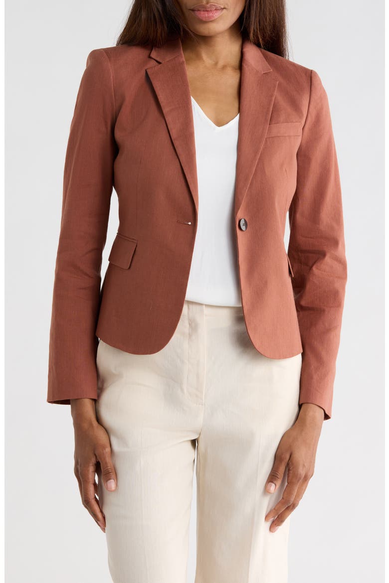 Shrunken Stretch Linen Blend Blazer, Main, color, TERRACOTTA