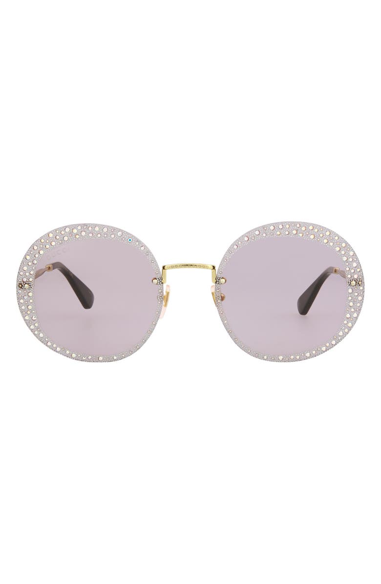 Gucci 61mm Round Sunglasses, Main, color, Gold Violet
