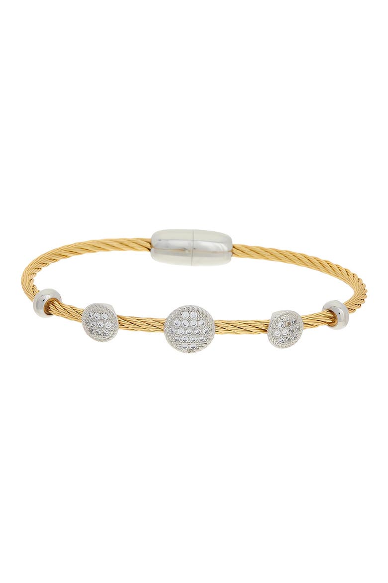Cubic Zirconia Pavé Station Cable Bangle, Main, color, YELLOW
