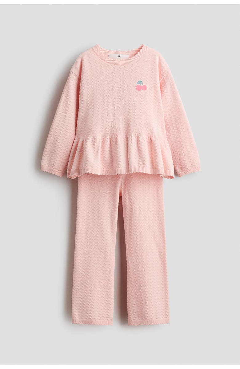 H&M 2-piece Motif-detail Pointelle-knit Set, Main, color, Light Pink/Cherry