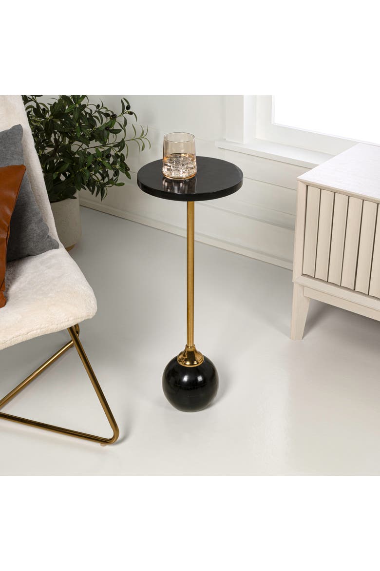 Evelyn Modern Glam Metal/Resin Mosaic Pedestal Drink Table, Alternate, color, Black/Gold