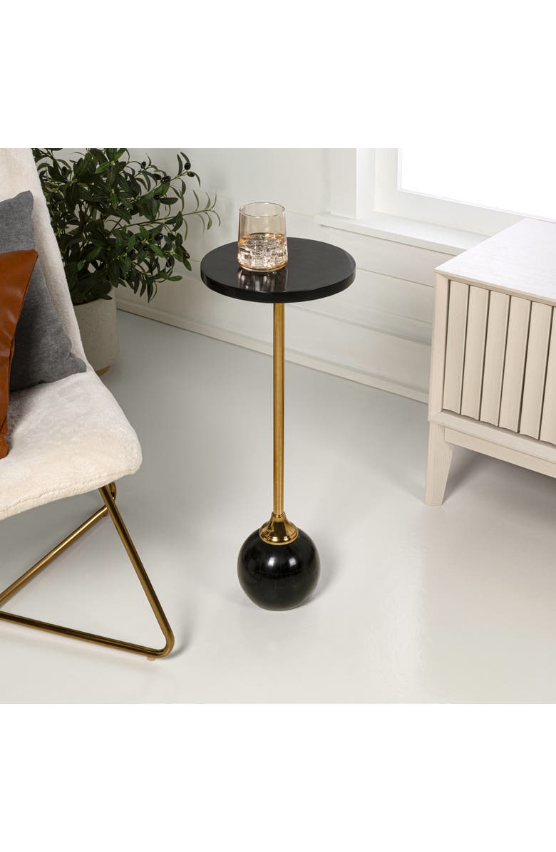 JONATHAN Y Evelyn Modern Glam Metal/Resin Mosaic Pedestal Drink Table, Alternate, color, Black/Gold