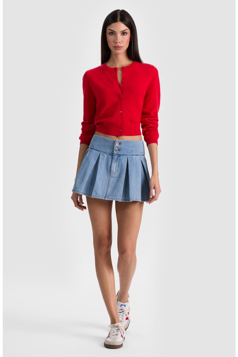 Amy Pleated Denim Miniskirt, Alternate, color, EDIE WASH