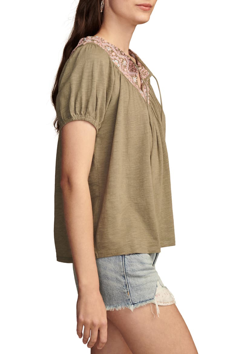 Embroidered Split Neck Top, Alternate, color, DUSTY OLIVE