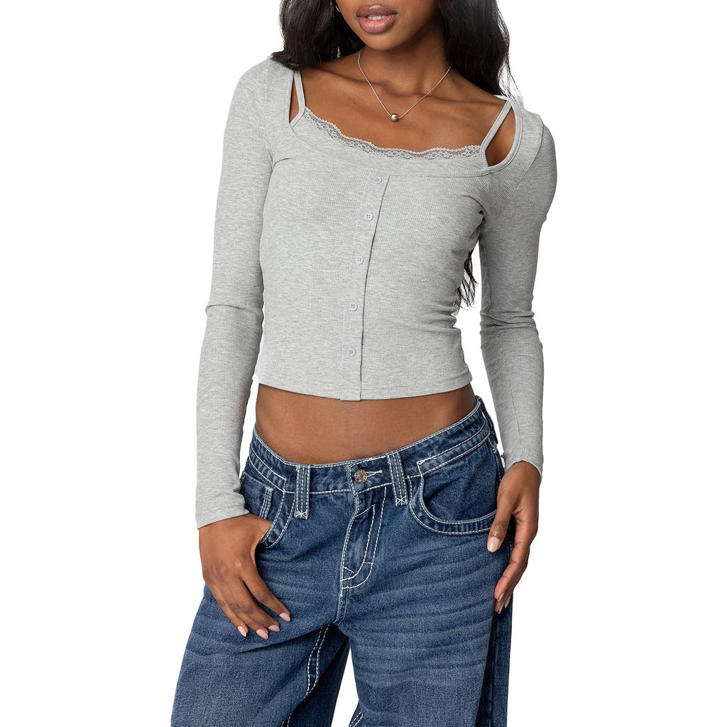 Edikted Josi Layered Rib Top In Gray-melange