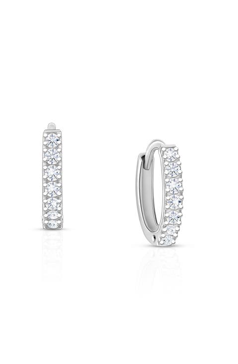 Sterling Silver 9mm Timeless Pave Huggie Hoop Earrings