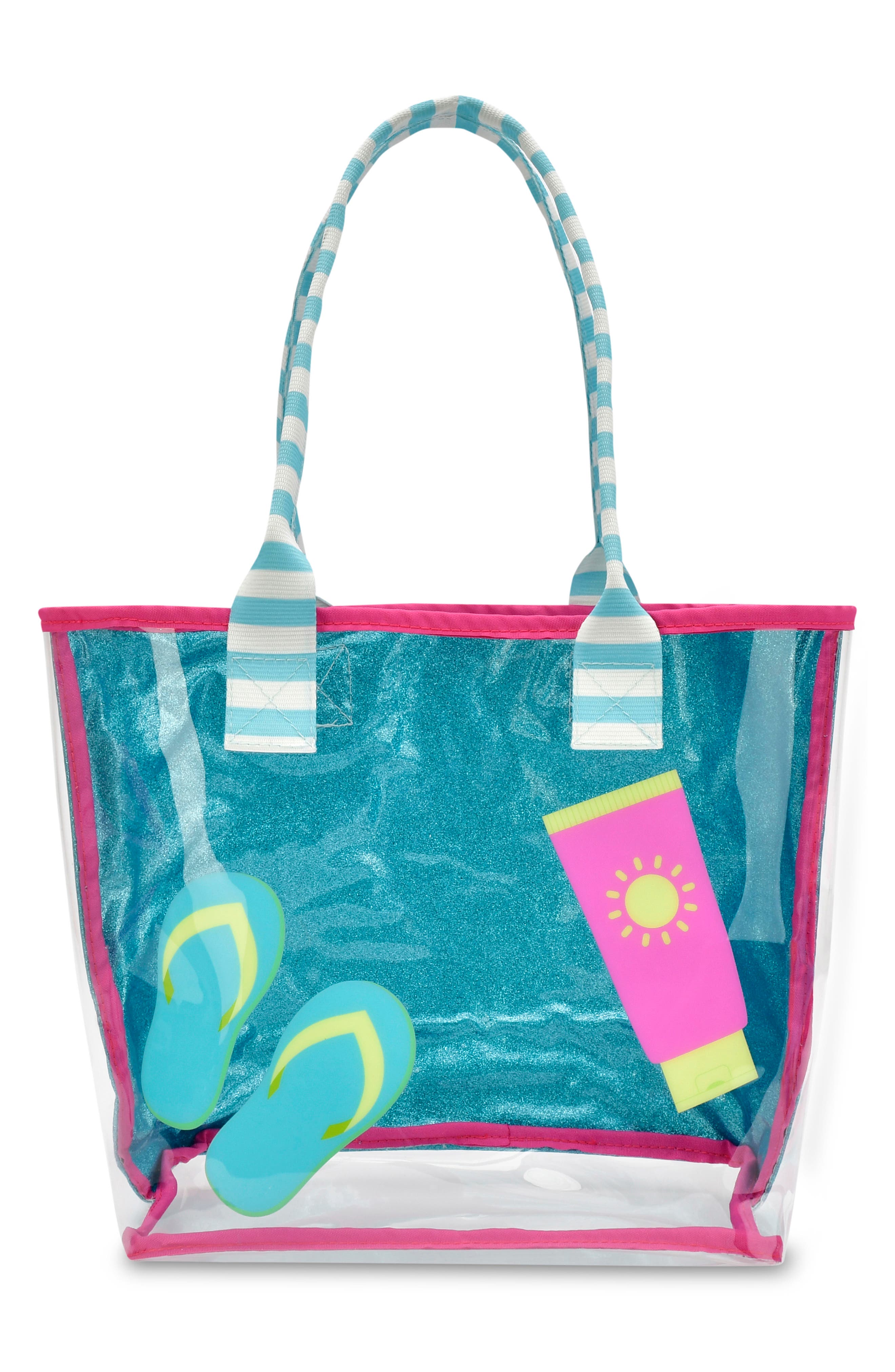 Iscream Kids' Pool Party Clear Tote & Zip Pouch Set, Alternate, color, Pink/Blue Multi