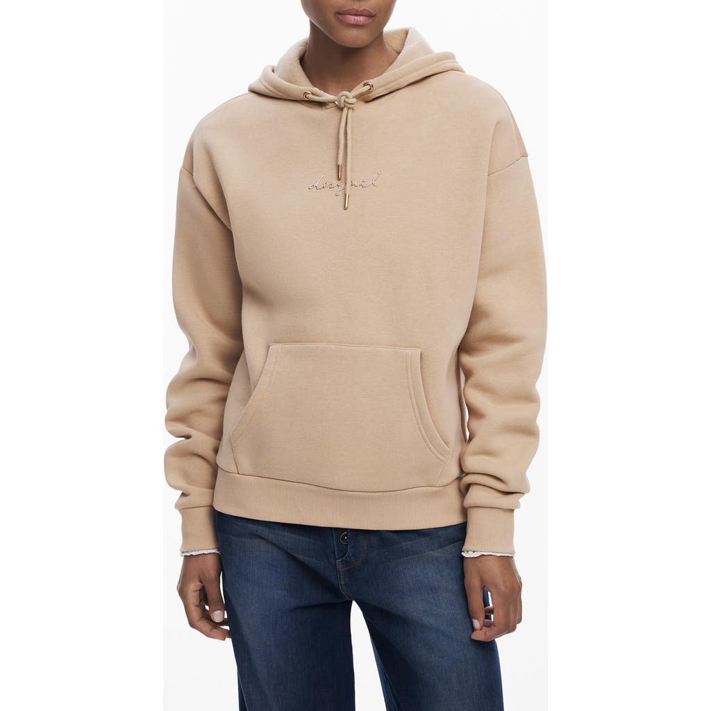 Desigual Logo Hoodie In Brown