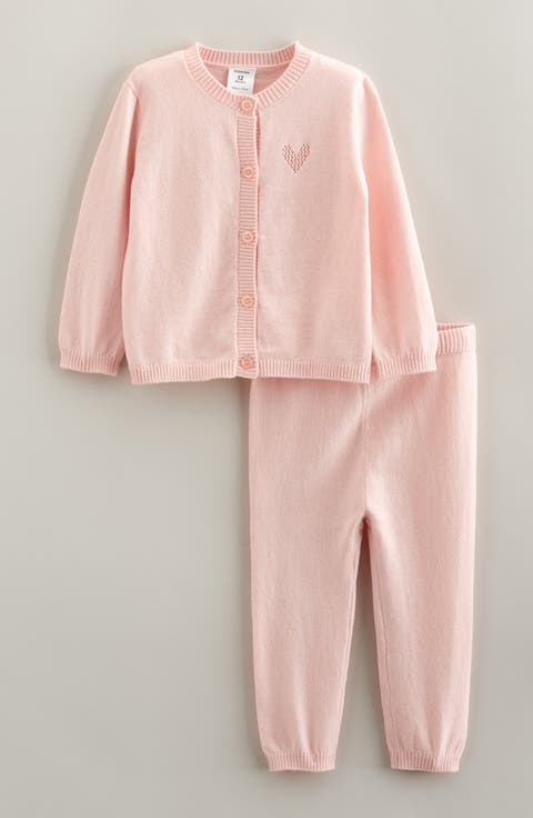Pointelle Heart Cardigan & Sweater Pants Set (Baby)