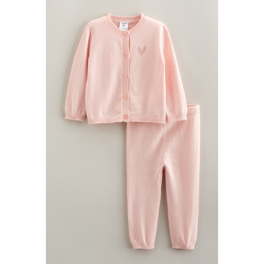 Nordstrom Pointelle Heart Cardigan & Sweater Pants Set In Pink