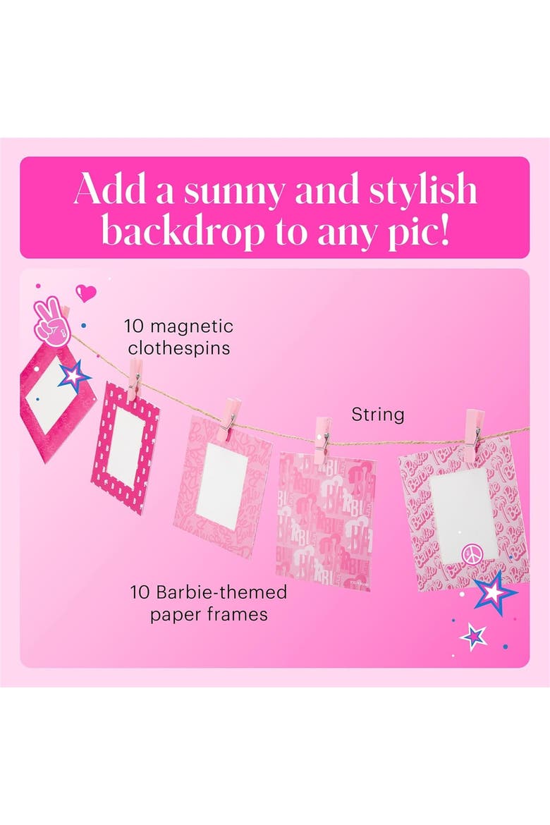 Colorful & Decorative Barbie-Themed Paper Frames for 2x3 Photo Projects, Alternate, color, Pink - Frames w/Rope & Clips