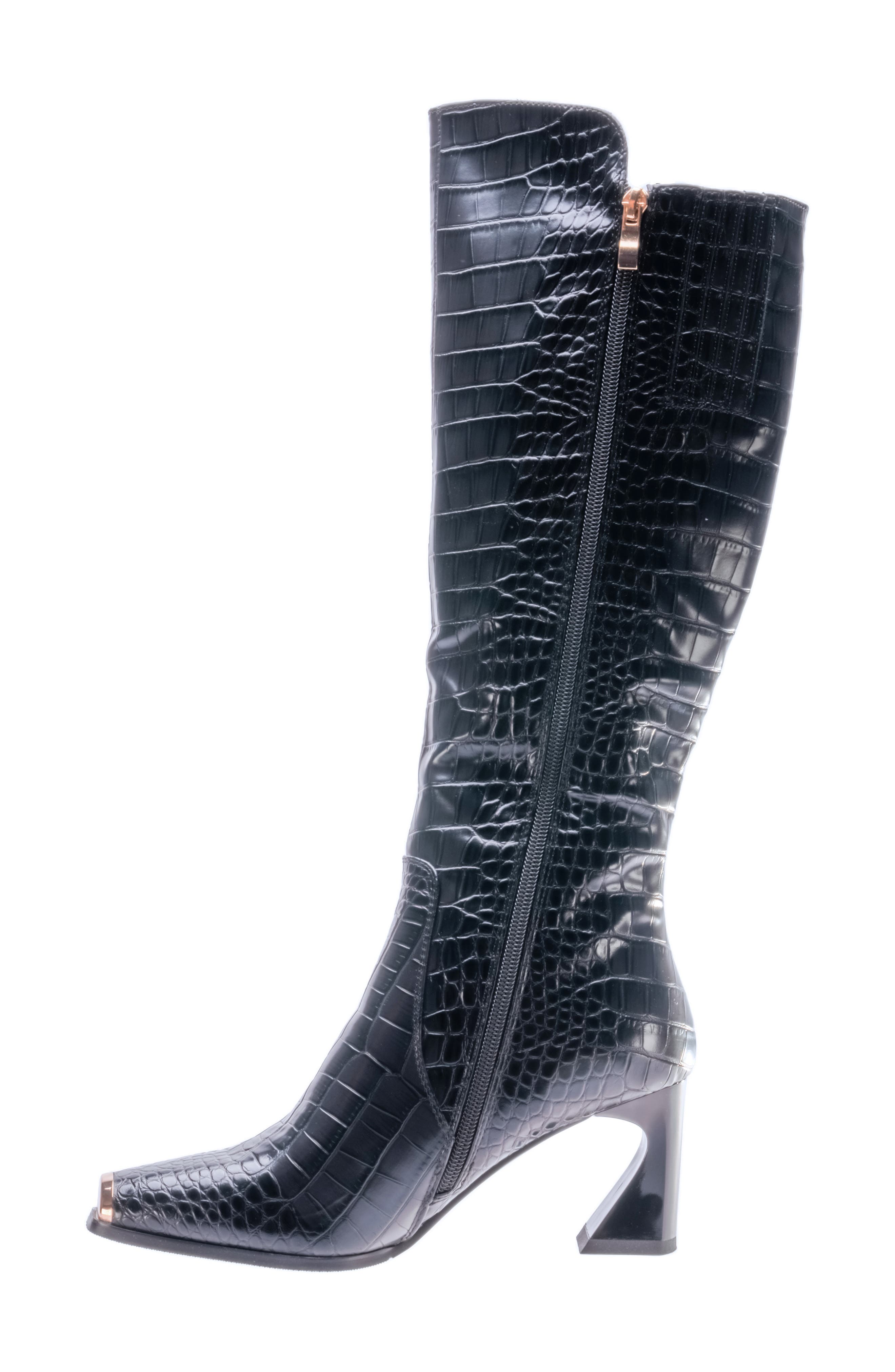 NINETY UNION London Croc Embossed Knee High Boot, Alternate, color, Black
