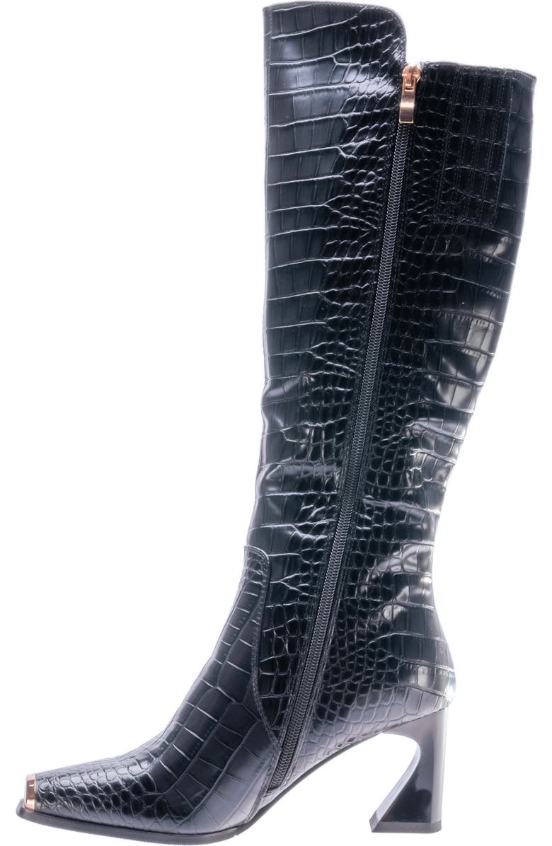 NINETY UNION London Croc Embossed Knee High Boot, Alternate, color, Black
