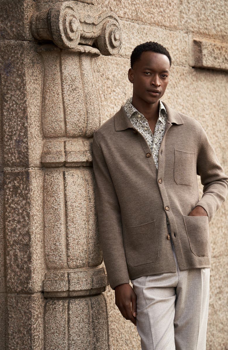 Eton Merino Wool Milano Knit Overshirt, Alternate, color, Light Beige