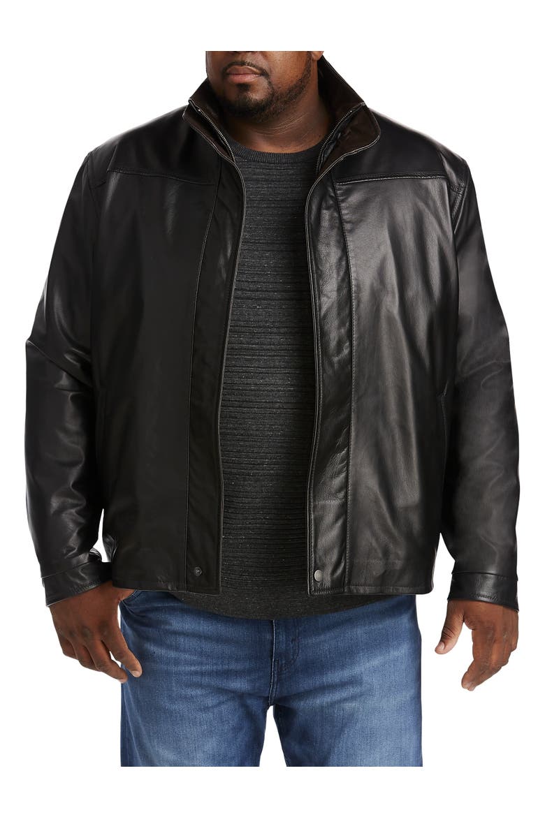 Big & Tall Double-Collar Butterskin Leather Jacket, Main, color, NOIR/RUSTIC