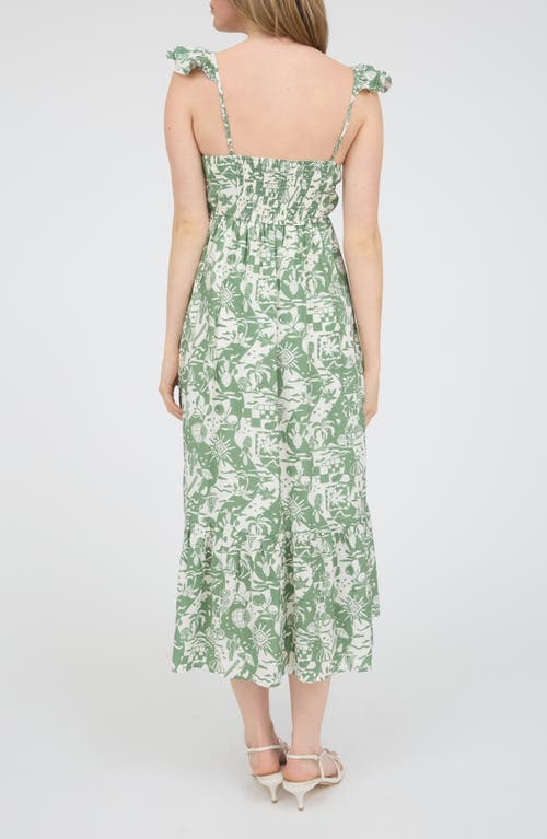 August Sky Ruffle Strap Empire Waist Midi Dress