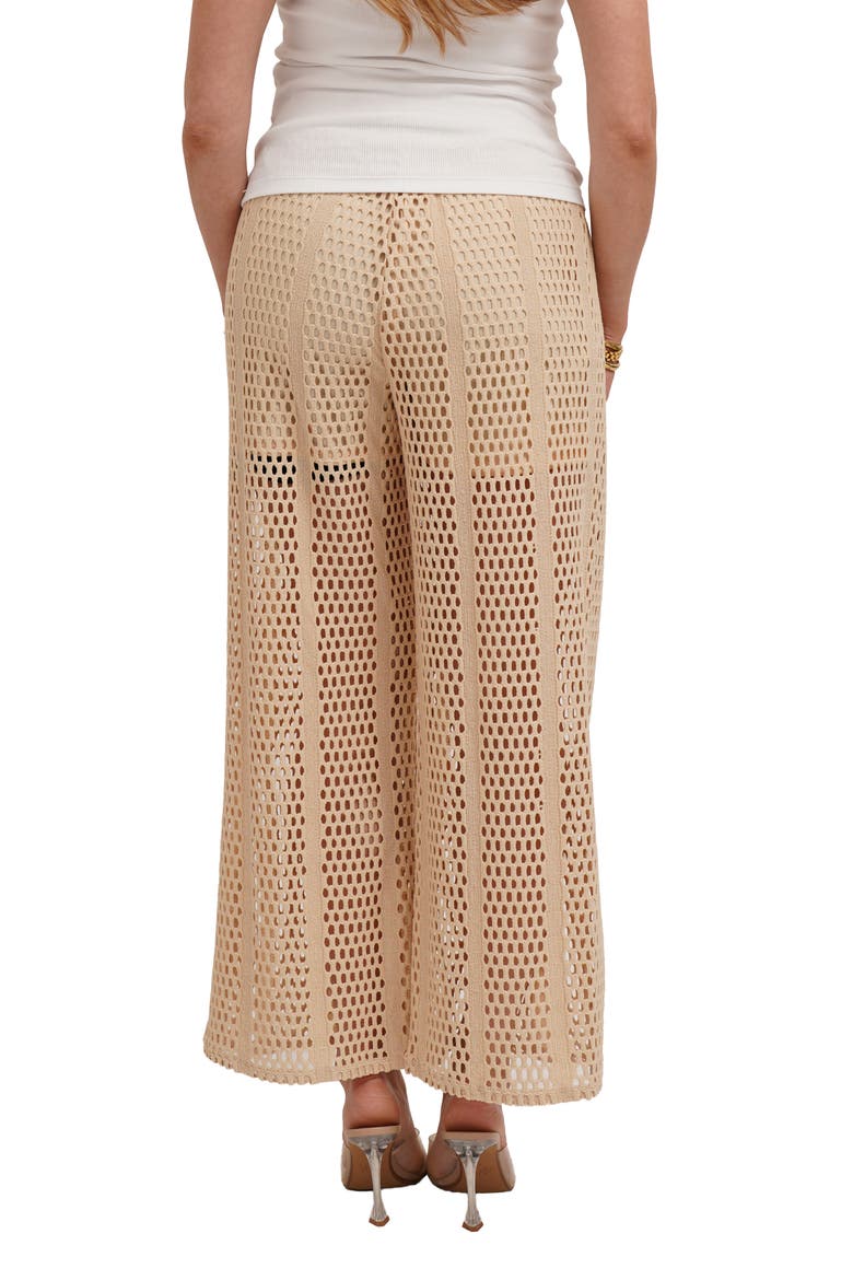 Open Stitch Wide Leg Pull On Pants, Alternate, color, PALE KHAKI