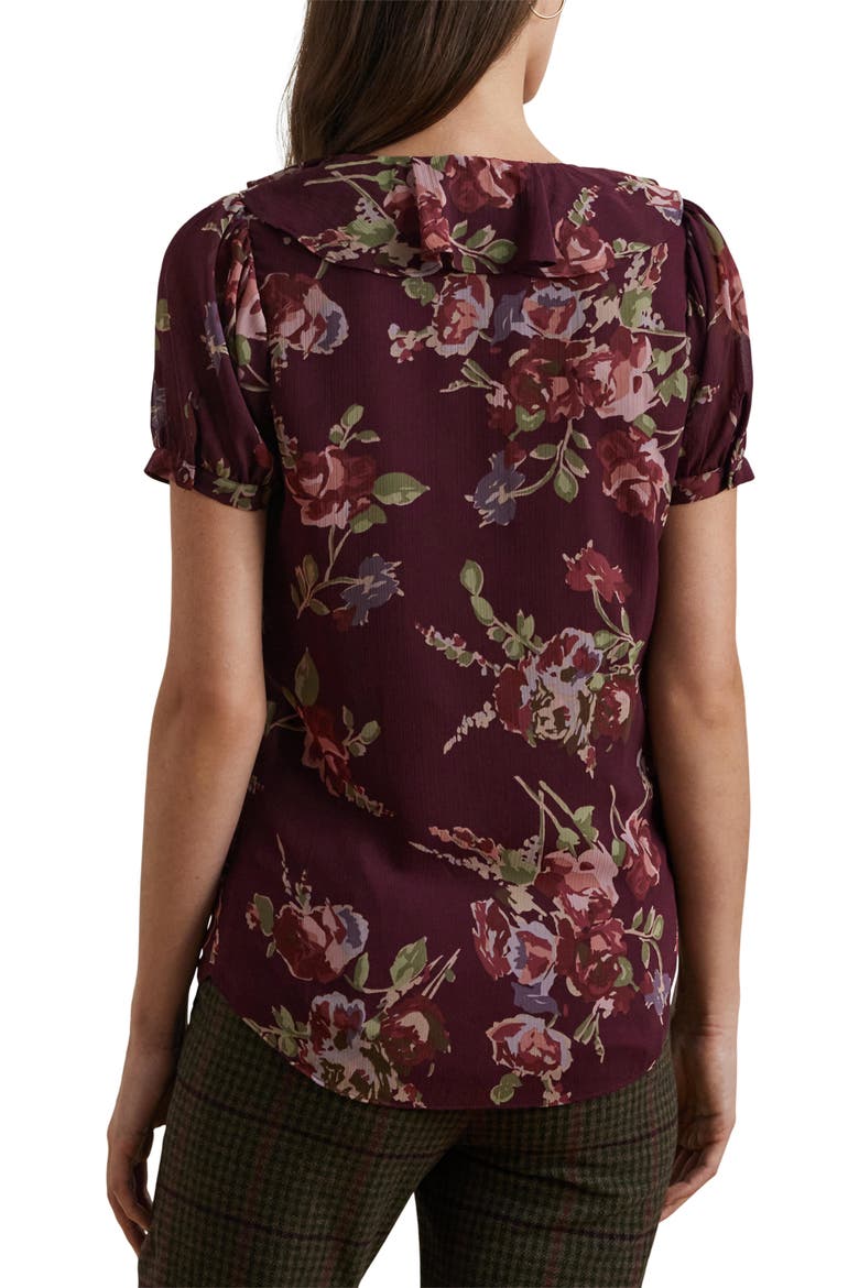 Ruffle Short Sleeve Georgette Top, Alternate, color, RED MULTI