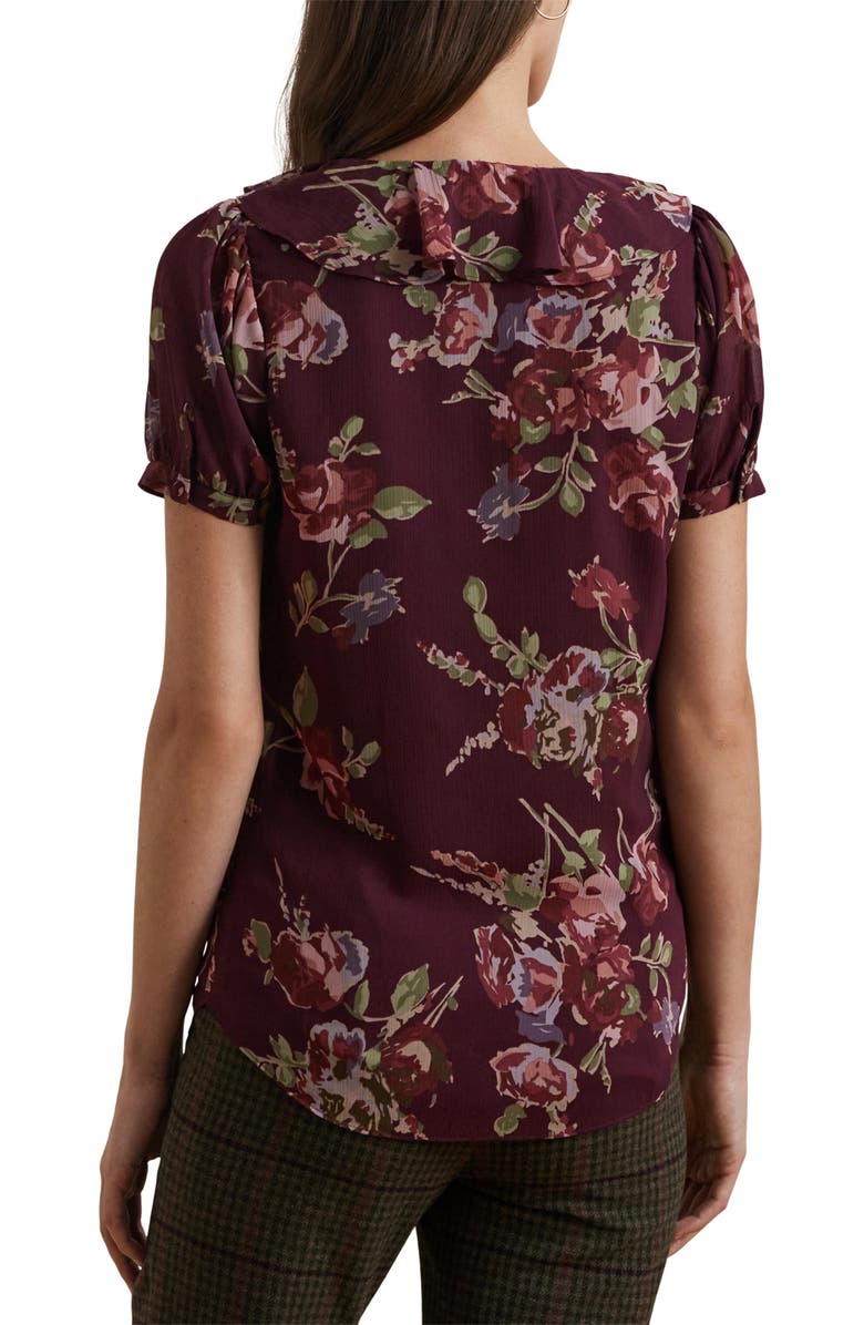 Lauren Ralph Lauren Ruffle Short Sleeve Georgette Top, Alternate, color, Red Multi