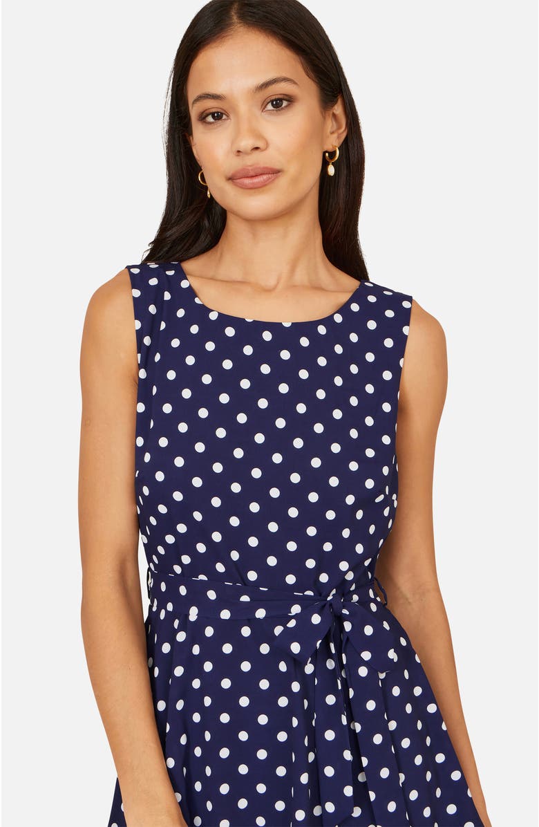 Yumi Spot Tiered Midi Dress, Alternate, color, Navy