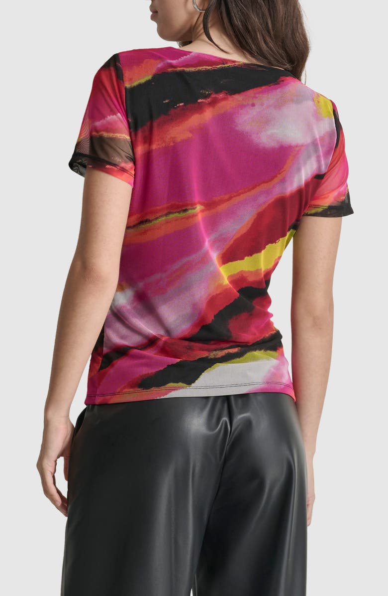 DKNY Abstract Print Surplice Mesh Top, Alternate, color, 