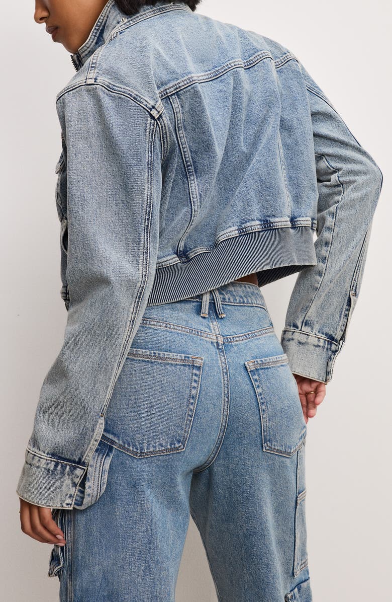 Good American Zip Crop Denim Jacket, Alternate, color, 