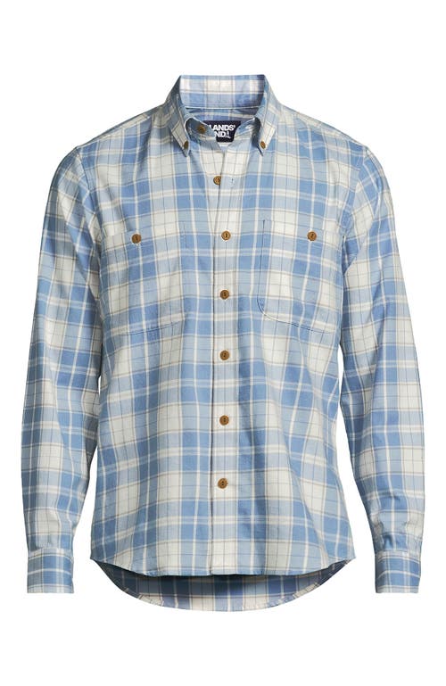 Lands' End Coastal Flannel In Pale Slate Blue/ivory Plaid