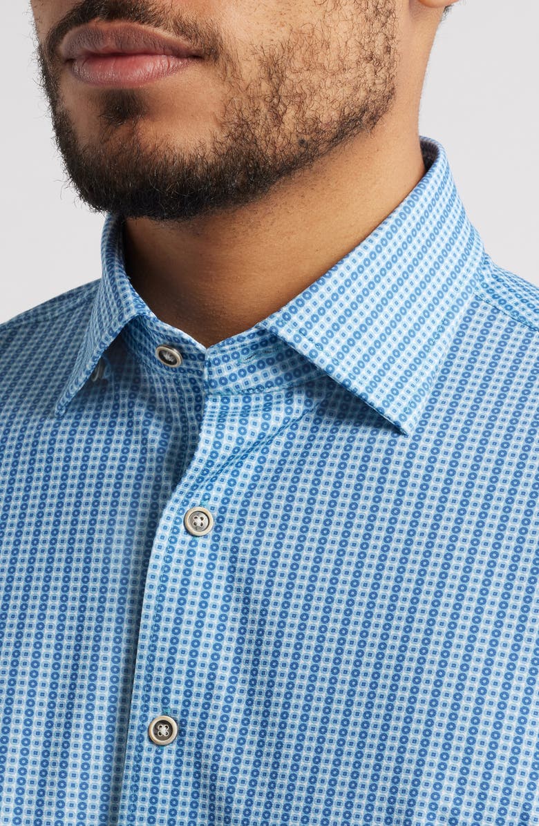 johnnie-O Josiah Geo Stripe Short Sleeve Knit Button-Up Shirt, Alternate, color, Maliblu