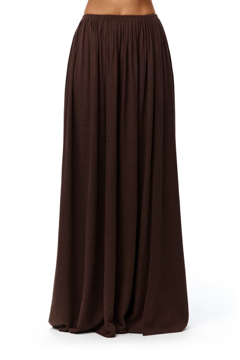 Gathered Side Slit Maxi Skirt, Main, color, DARK CHOCOLATE