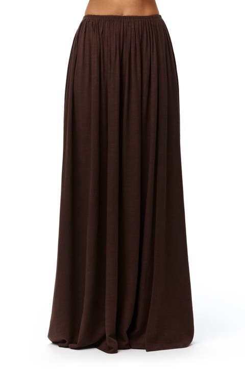 Gathered Side Slit Maxi Skirt