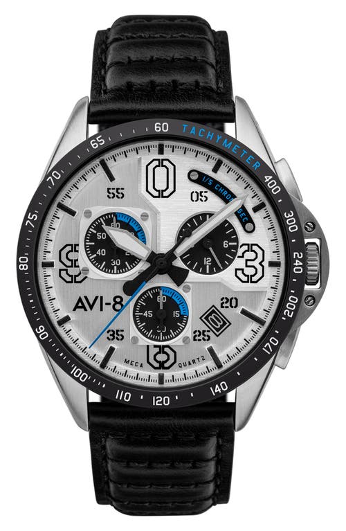 Avi-8 P-51 Mustang Blakeslee Chronograph Leather Strap Watch, 43mm In Black