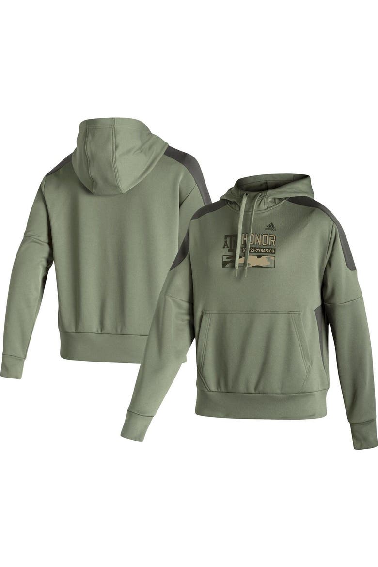 Women's adidas Olive Texas A&M Aggies Salute to Service Military Appreciation Pullover Hoodie, Main, color, Olive